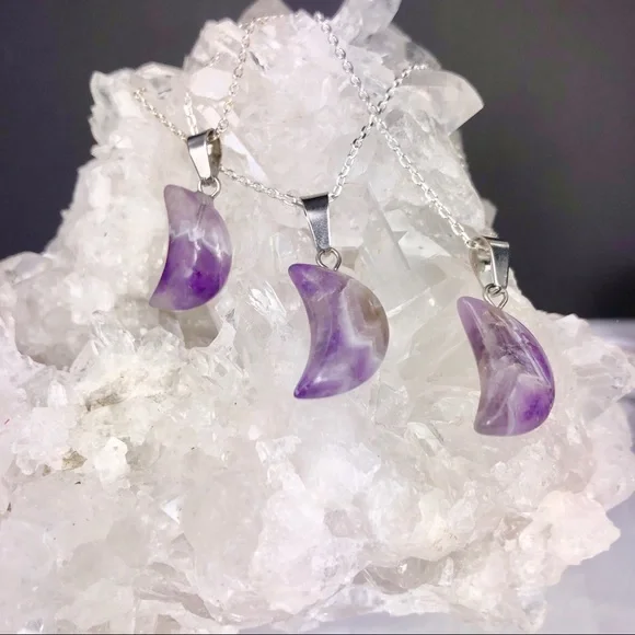 Real Genuine Chevron Amethyst Moon Crystal Necklace on 925 Silver chain - Picture 3 of 5
